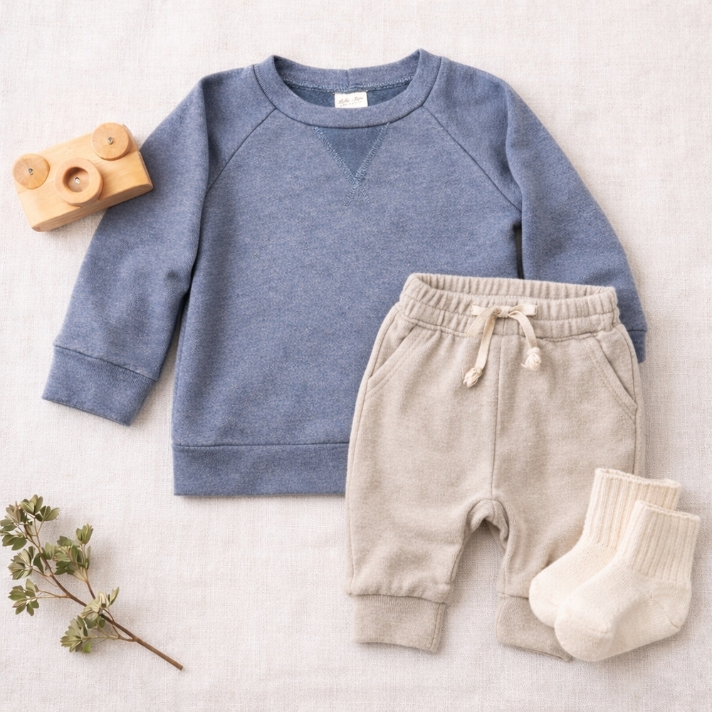Lulu & Roo Classic Crewneck Sweatshirt 2T | Washed Slate Blue | Handmade USA